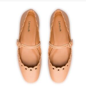 LARROUDE Blair Broderie Ballet Flat In Tan Leather